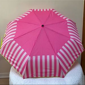 Victoria’s Secret VS Iconic Stripe Pink Neon Yellow Trim Compact Umbrella